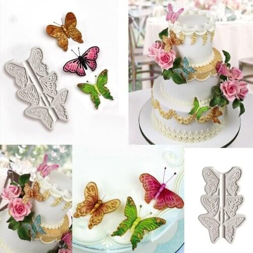 Silicone Mold Fondant Molds Turn Sugar Cake Decoration Baking Utensils Exquisite Three Butterfly Moulds Silicone Rubber PRZY 001