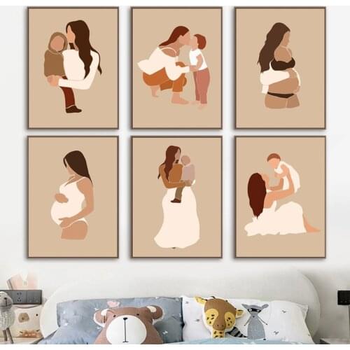 Nordic Pregnant Mummy Baby Great Maternal Love Art Poster Oil Painting Living Room Bedroom Furniture Decorative Wall Painting