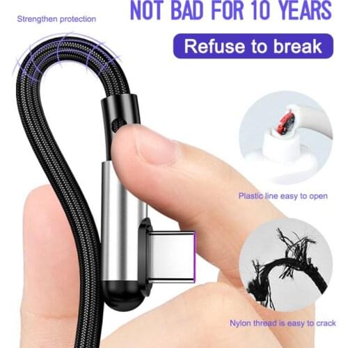 1.2M Type C USB 90 Degree Fast Charging Data Cable For Huawei Xiaomi Nylon USB-C Charger Mobile Phone USB C Type-C Cable