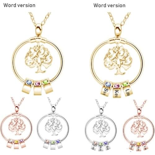 Hollowed out Wishing Tree Clavicle Chain Female Peronslized Tree of Life Necklace Pendant Chain Engrave Name Gift