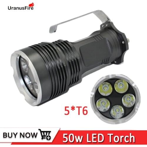 High Brightness 5 T6 Flashlight 5200LM LED Portable Torch 18650 Lighting For Camping Search Fishing Waterproof 50w LED Torch