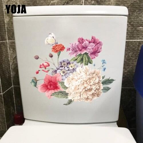YOJA 24.9CM×21.1CM Peony Butterfly Smart Wall Stickers Mural Classic Toilet Decoration WC Accessories T1-2588