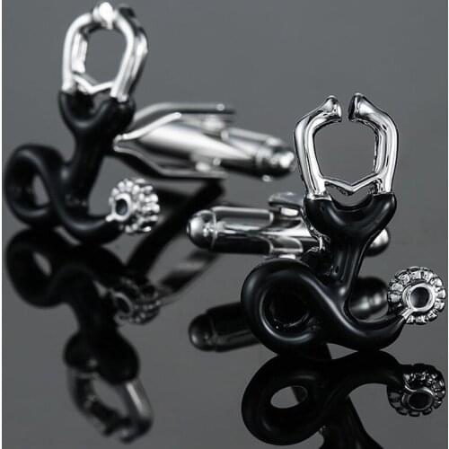 Premium black stethoscope Cufflinks brand new fashion jewelry black doctor Cufflinks mens business shirt suit pin gift