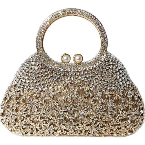 Womens Bags Alloy Evening Bag Crystals / Hollow-out Gold / Fall & Winter