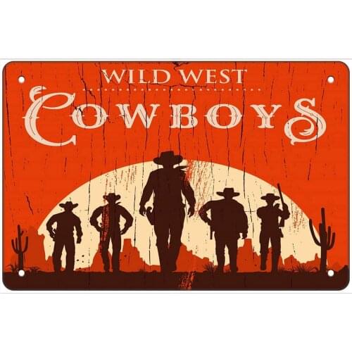 Wild WEST Sign Western Desert Cowboy Vintage Metal Tin Sign Wall Sign Plaque Poster for Home Bathroom and Cafe Bar Pub
