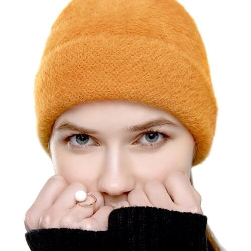 Winter Autumn Women Cashmere Solid Double Sided Knitted Beanie Hats Outdoor Female Warm Bonnet Warm Acrylic Elastic Cap Thick