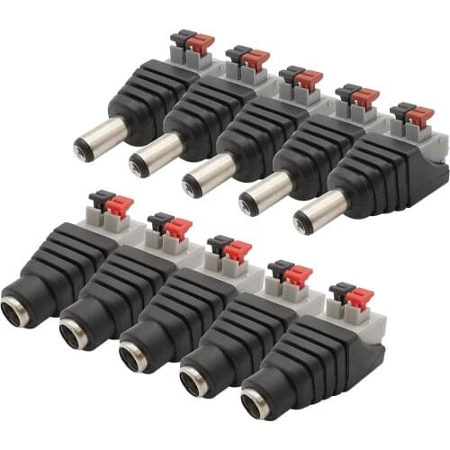 10Pcs DC Connector 5.5mm x 2.1mm DC Power Male Plug and Female Jack Socket LED Adapter for CCTV Camera 5050 3528 LED Strip Light