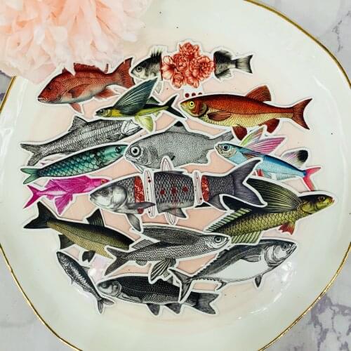 16PCS Flying fish vintage Scrapbooking stickers book Student kids toys Notebook label Decorative sticker paper Stationery
