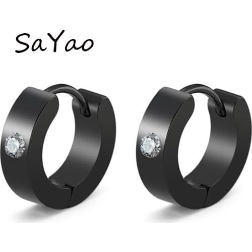SaYao 2 Pieces Crystal Stainless Steel Ear Studs Men boy girl punk Crosses Huggie Earrings Stud Earring Women Gift
