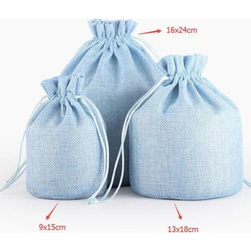 200pcs Latest Round Bottom Candy Colors Double Lines Drawstring Sackcloth Linen Bags Pouches Christmas Packaging Gift Bag