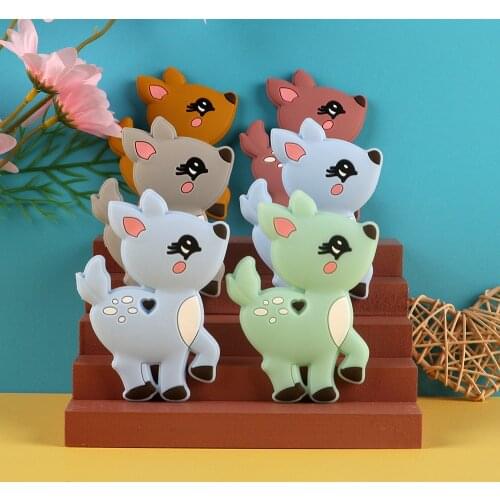 Sunrony 5pcs New Baby Teether Cartoons Deer Animal Chewing Pandent Accessories DIY Jewelry Pacifier Clip Teething Toy