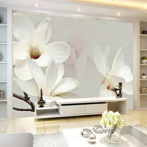 8d/5d White Mangnolia Flower Papel Mural 3d Wall Murals Wallpaper for Living Room TV Sofa Background 3d photo mural Wall paper