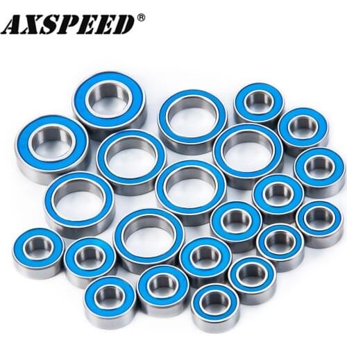 AXSPEED 22PCS Axial SCX10 Complete Rubber Sealed Bearing Kit for All Original 1/10 Axial SCX-10s (Black Axles) Blue Bearing