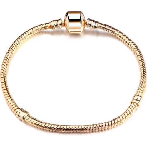New Fashion Gold Color Box Clasp Original Classic Pandora Bracelet Bangle Trendy Jewelry for Women Girls Mom Wife Jewelry Gift