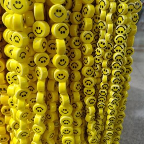 50pcs Yellow Smiling Face Ceramics Beads 8mm 10mm 12mm Loose Spacer DIY Ceramic Bead For Jewelry Bracelet Necklace Making