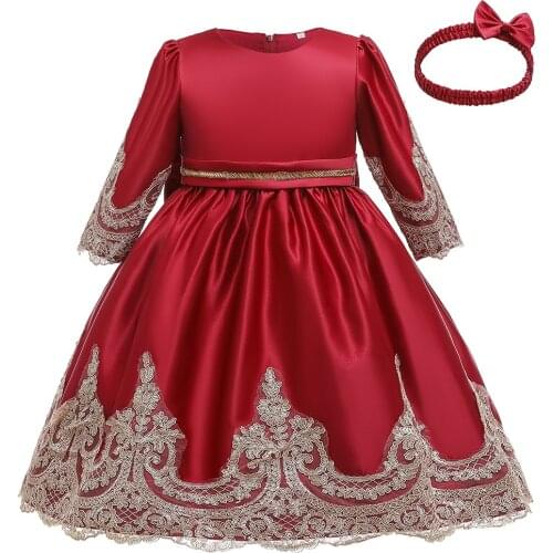 2020 Long Sleeve Childrens Dress Lace Bow Dress Evening Dress+Headdress baby girl dress CHD20120
