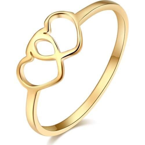 DOTIFI Double Heart Romance Hollow Ring Gold Color 316L Stainless Steel Fashion Engagement Jewelry Women Lovers Party Gifts