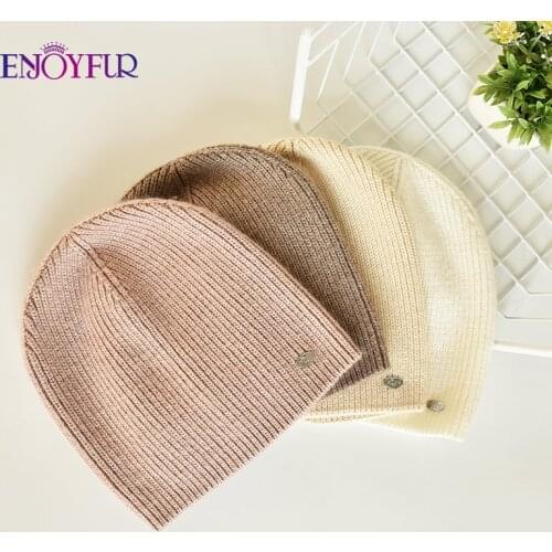 ENJOYFUR Winter Women Simple Knit Hats Warm Wool Unisex Striped Bonnets Fashion Female Men Outdoor Sport Hip Hop Casual Beanies