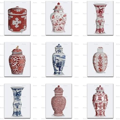 Chinoiserie Vase Posters, Blue And White China Red And White, Ming Porcelain,Indigo Blue Wall Art Print, Home Decor Canvas Gift