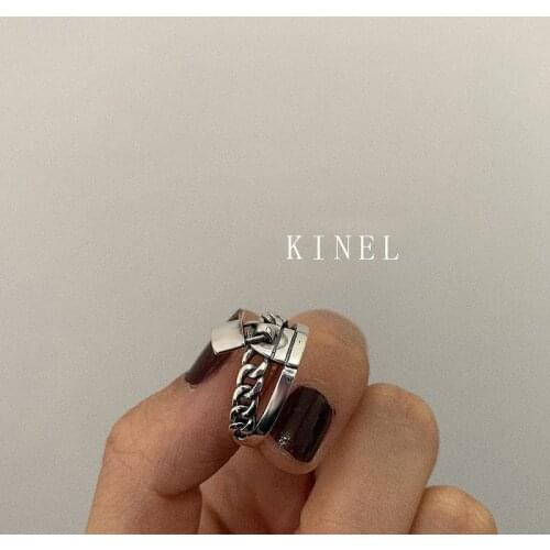 Kinel S925 Sterling Silver lock Ring Personality Multi-layer Cross Vintage Jewelry Simple Open Ring Best Gift