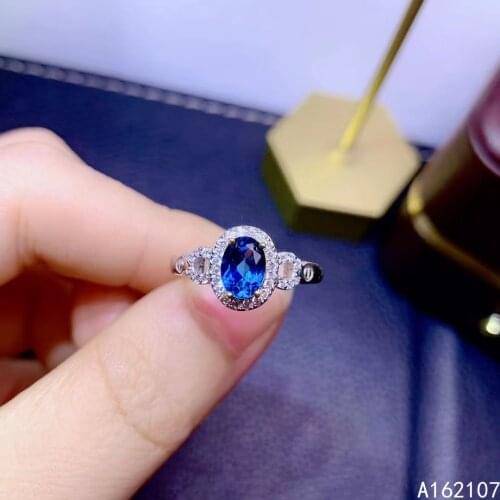 925 Pure Silver Chinese Style Natural London Blue Topaz Womens Luxury Exquisite Oval Adjustable Gem Ring Fine Jewelry Support D