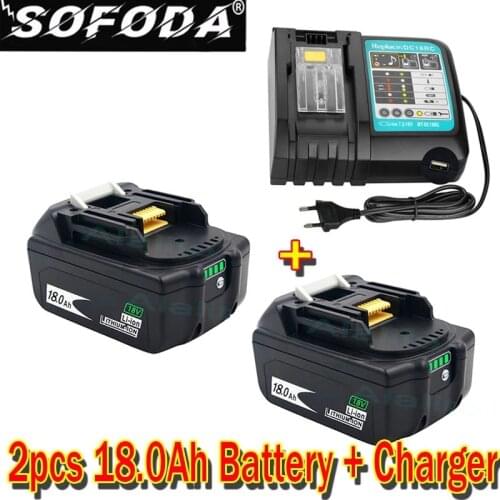 2PCS 18V 18.0Ah Rechargeable Battery 18000mah LiIon Battery Replacement Power Tool Battery for MAKITA BL1860 BL1830+3A Charger
