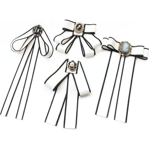 Korean High-grade Handmade Bow Tie Womens Fashion Banquet Accessories Female British College Style Black Rhinestone Bowtie