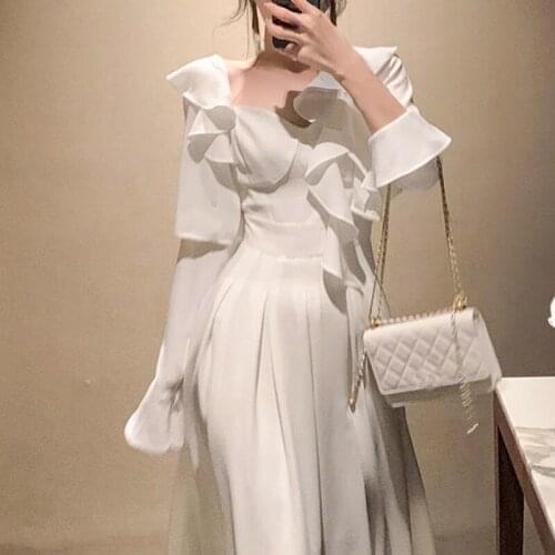 Korea Fashion Elegant Midi Dresses Women Casual Long Sleeve Sweet Y2k Dress Office Lady 2021 Autumn Evening Party Dress Female