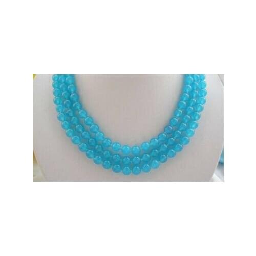 3 Rows 8mm Purple Jade Round Gemstone Beads Necklace 17-19