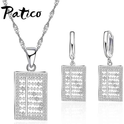 Cubic Zirconia Classic Style 925 Sterling Silver Square Shape Necklace and Earrings Jewelry Sets Women for Wedding