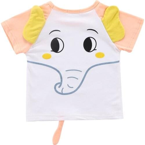 Summer Children Cotton T-shirt Kids Cute Elephant Comfortable Short Sleeves Fashion Printing Cartoon Pattern Round Collar Tail
