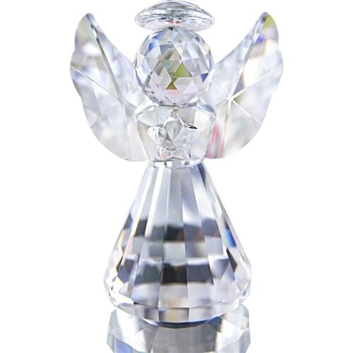 H&D Small Crystal Angel Figurine Christmas Decorative Paperweight Glass Ornament For Home Wedding Decor Collecible Gift for Kids
