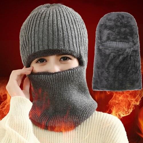 2017 Unisex Neck warmer knit cap scarf cap two-piece Winter Hats For Men Fur Winter Beanie Fleece Hat balaclava with Neckwarmer