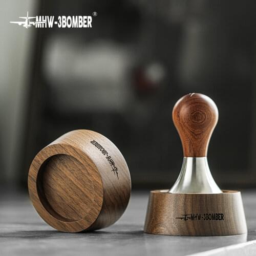 MHW-3BOMBER Coffee Tamper Holder 51mm /54mm /58mm Solid Wood Tamping Base Barista Tools Accessories Reusable Breviile LaMarzocco