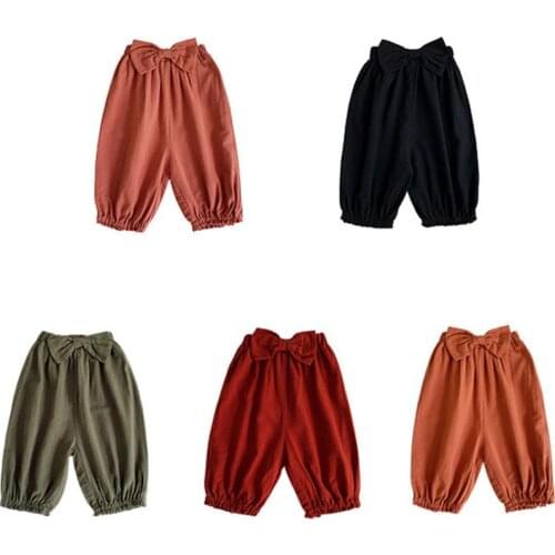 Infant Kids Girls' Fashion Loose Harem pants Children Cute Bow Solid Color Baggy Bohemia Style Trousers 1-6Years