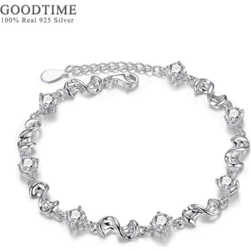 Fashion Bracelet Pure 100% 925 Sterling Silver Zircon Bracelet Charm Wedding Jewelry Valentines Day Gift For Women Girl