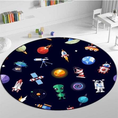 Cartoon Spacecraft Alien Kids Play Room Carpet Round Nordic Bedroom Bedside Mat Soft Flannel Sponge Teenage Room Rug Washable