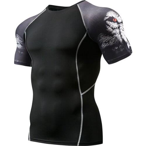 2018 Quick Dry Men Printed Jerseys Compression Shirt Bodybuilding Fitness Man Gym Spinning Cycling Base Layer Sportswear