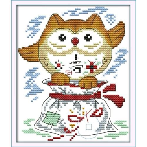 Lucky owl cross stitch kit animal wealth money 14ct 11ct white printed embroidery DIY handmade needlework craft home decor plus