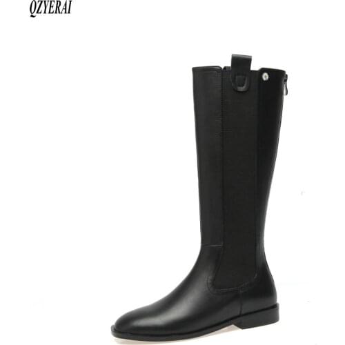 New winter Genuine leather knee boots Women boots The knight motorcycle Female boots Women shoes cowhide Size 34-43