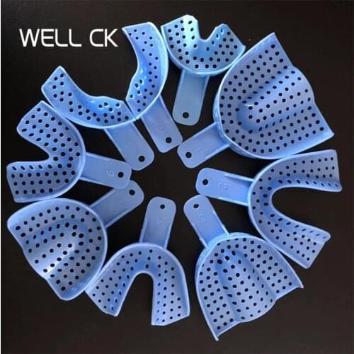 9Pcs/Set Blue Disposable Dental Impression Trays Plastic Teeth Holders Denture Model Materials Oral Hygiene Dentist Product