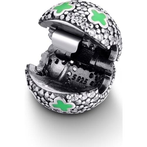 Fits for Pandora Charms Bracelets Pale Cosmic Stars Clip Beads with Green Clover 100% 925 Sterling Silver Jewelry Free Shipping