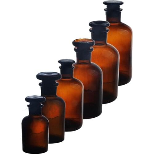 30/60/125/250/500ml Brown Amber Glass Refillable Bottle Portable Glass Jar Reagent Bottle Container with Stopper