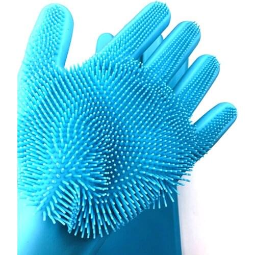 Food Grade Rubber Dishwashing Gloves Kitchen Cleaning Silicone Brush Gloves Multi-Purpose Housekeeping Kitchen Accessories