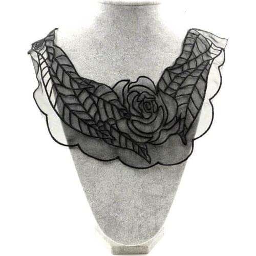 Luxury Organza Lace Fabric Romantic Rose Embroidered Lace Appliques Collar Trim Applique Patch Dress DIY Sewing Guipure Decor
