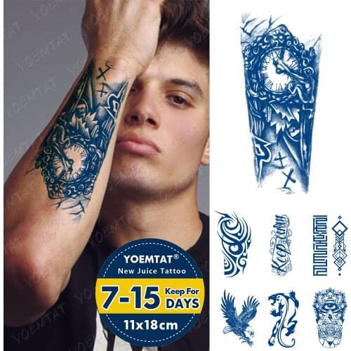 Juice Lasting Ink Tattoos Body Art Waterproof Temporary Tattoo Sticker Clock Cross Tatoo Arm Fake Geometric Eagle Tatto Men