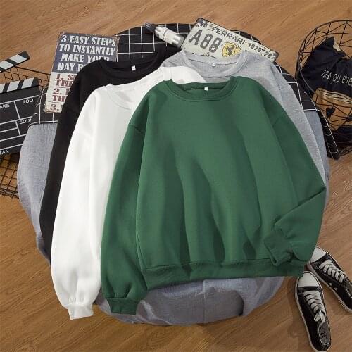 Autumn Winter Solid Color Long Sleeve Oversize Sweatshirt Women Basic Loose Tracksuit Hoodies Korean Crewneck Pullovers Female