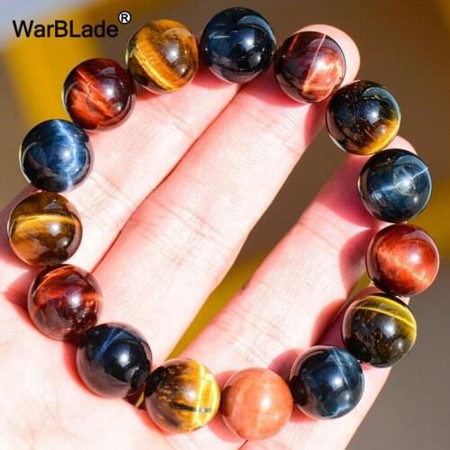 WarBLade Natural Color Tiger Eye Stone Bracelet 8-18mm Red Yellow Blue Tiger Eye Beads Bracelet Bangles For Men Women Jewelry