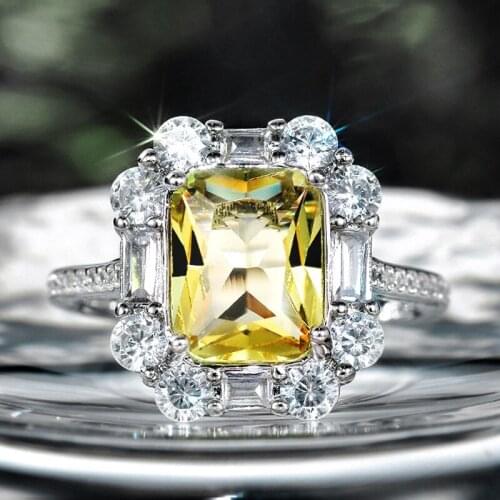 YOUHAOCC High-end Light Luxury Style Ring Shiny Yellow Zircon Engagement Ring Ladies Ring Fashion Party Jewelry Size: 6-10