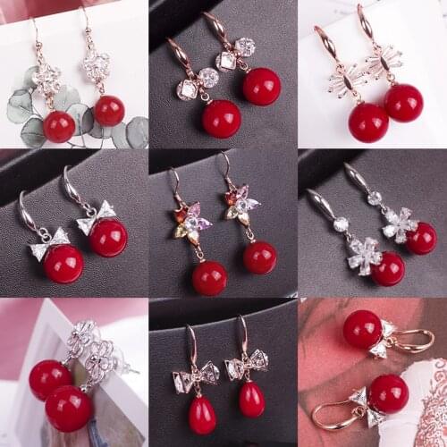 2020 New Elegant Vintage Red Stone Dangle Earrings For Women Heart Crystal Imitation Pearl Long Tassel Pendientes Gifts